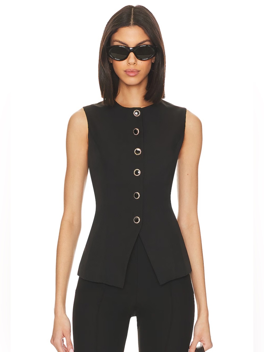 SNDYS x REVOLVE Emiliana Top Black Button Front Vest Sleeveless M NWT SFT716 - Picture 1 of 6
